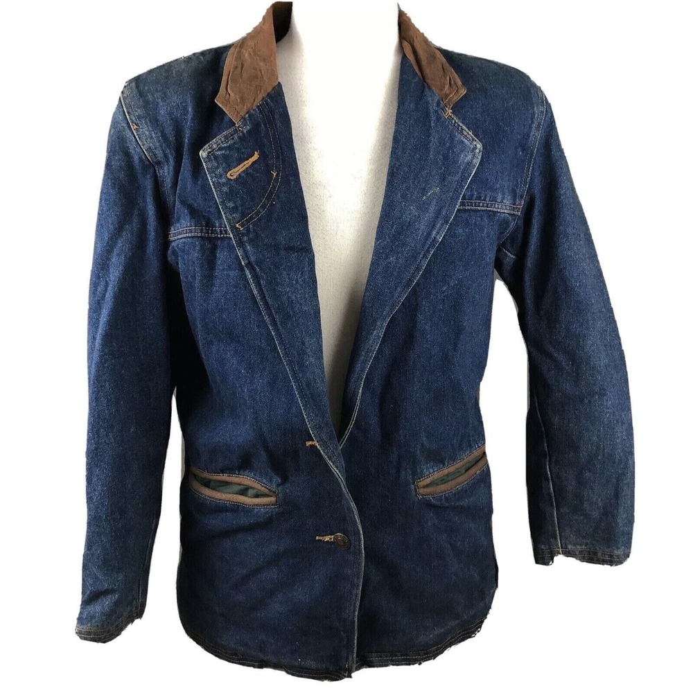 Casual Leather Games Coat VTG 70s Denim Outback Jacket Medium Duck Print Lined